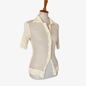 Vintage Peplum by Yoshiki Hishinuma Crinkle Pleated Blouse – Ivory White –RARE